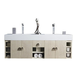 60 inch Floating Double Sink Bathroom Vanity Vanilla Oak Finish Integrated Sink - Bathroom Vanities And Sink Consoles
