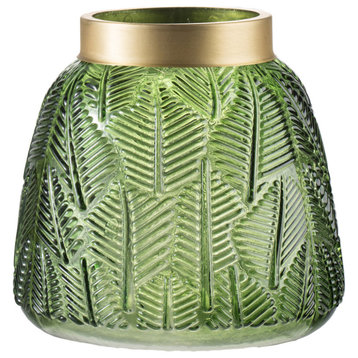 Fern Vase, Green and Gold, 6"