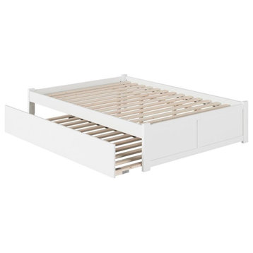 Pemberly Row Modern Wood Queen Platform Panel Bed with Trundle in White