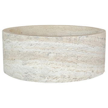 Cylindrical Natural Stone Vessel Sink, Silver Travertine