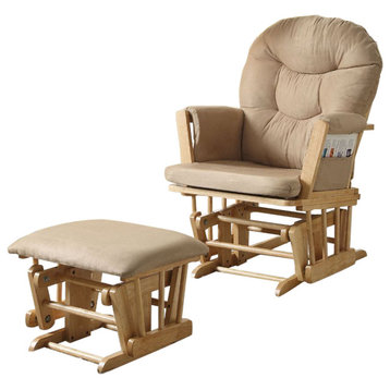 2 Piece Recliner Chair and Ottoman, Taupe and Natural Oak
