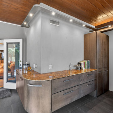 Modern Rustic Lounge Remodel | Gray-Stained Maple Cabinetry & Linear Fireplace