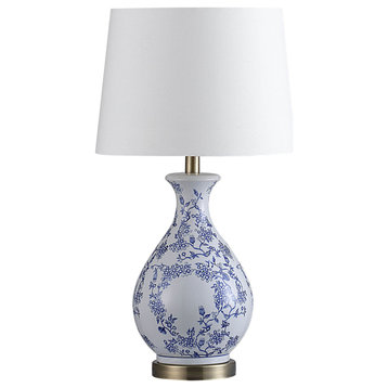 Isando Table Lamp with Drum Shade, Glazed White and Blue