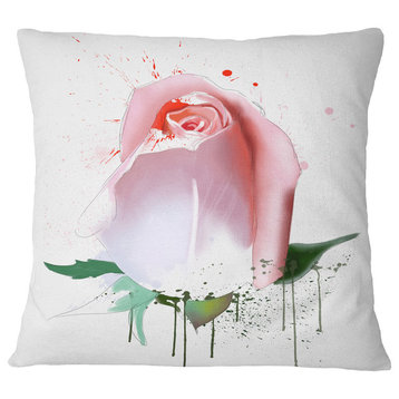 Pink Rose With Paint Splashes Floral Throw Pillow, 18"x18"