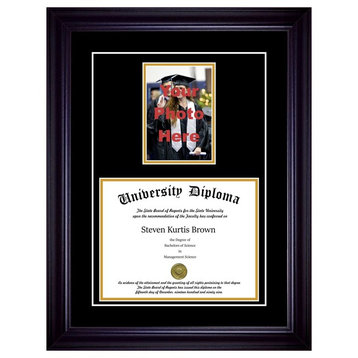Single Diploma Frame with 5x7 Photo and ouble Matting, Premium Black, 11"x14"