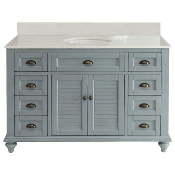 Glennville 49" Cottage Bathroom Vanity Cabinet Set In Light Blue