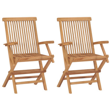 vidaXL 2x Teak Folding Patio Chair Outdoor Garden Wooden Terrace Balcony Seat