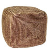Natural Hemp Woven Red Rope Cube Pouf | Ottoman Stool Square Seat Cottage Boho