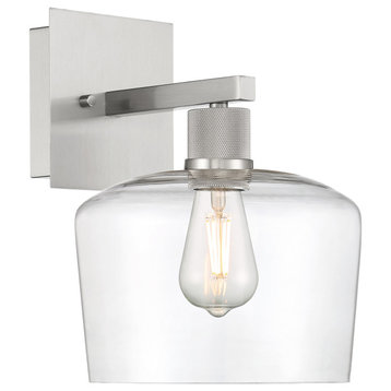 Port Nine Chardonnay Wall Sconce, Brushed Steel, Clear Glass, Replaceable LED