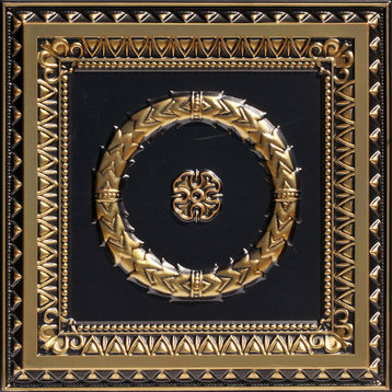 Laurel Wreath, Faux Tin Ceiling Tile, Antique Brass, 24"x24"