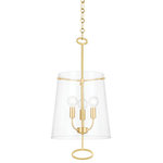 Hudson Valley - Hudson Valley James 3 Light Pendant 4711-AGB, Aged Brass - Inspired by early 20th Century Belgian antiques, James is a charming addition to any space. Playing with direction, a series of upward swooping arms are encased by a downward-facing clear glass shade. A smooth metal loop that tilts inward at the top is perfectly complemented by a matching metal loop that tilts outward at the bottom. Choose James as a 3- or 4-light pendant or 2-light sconce in Aged Brass or Polished Nickel.