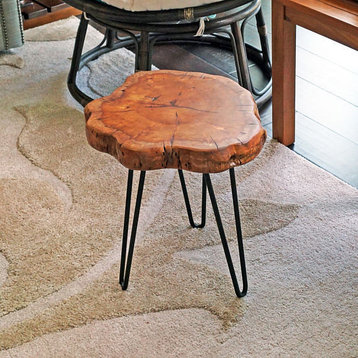 Unique Shape Natural Wood Stump Rustic Surface Side Table, 16"