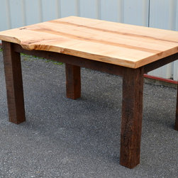 Live Edge Maple Table with Barn Wood Legs - Dining Tables