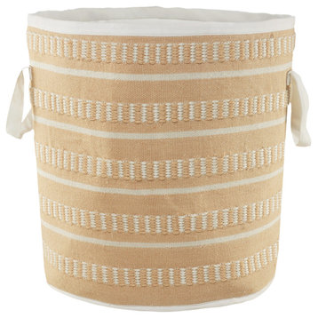 Dash and Stripe Indoor/Outdoor Storage Basket, 21" Height, Peach/White