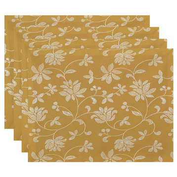 18"x14" Traditional Floral, Floral Print Placemat, Gold, Set of 4