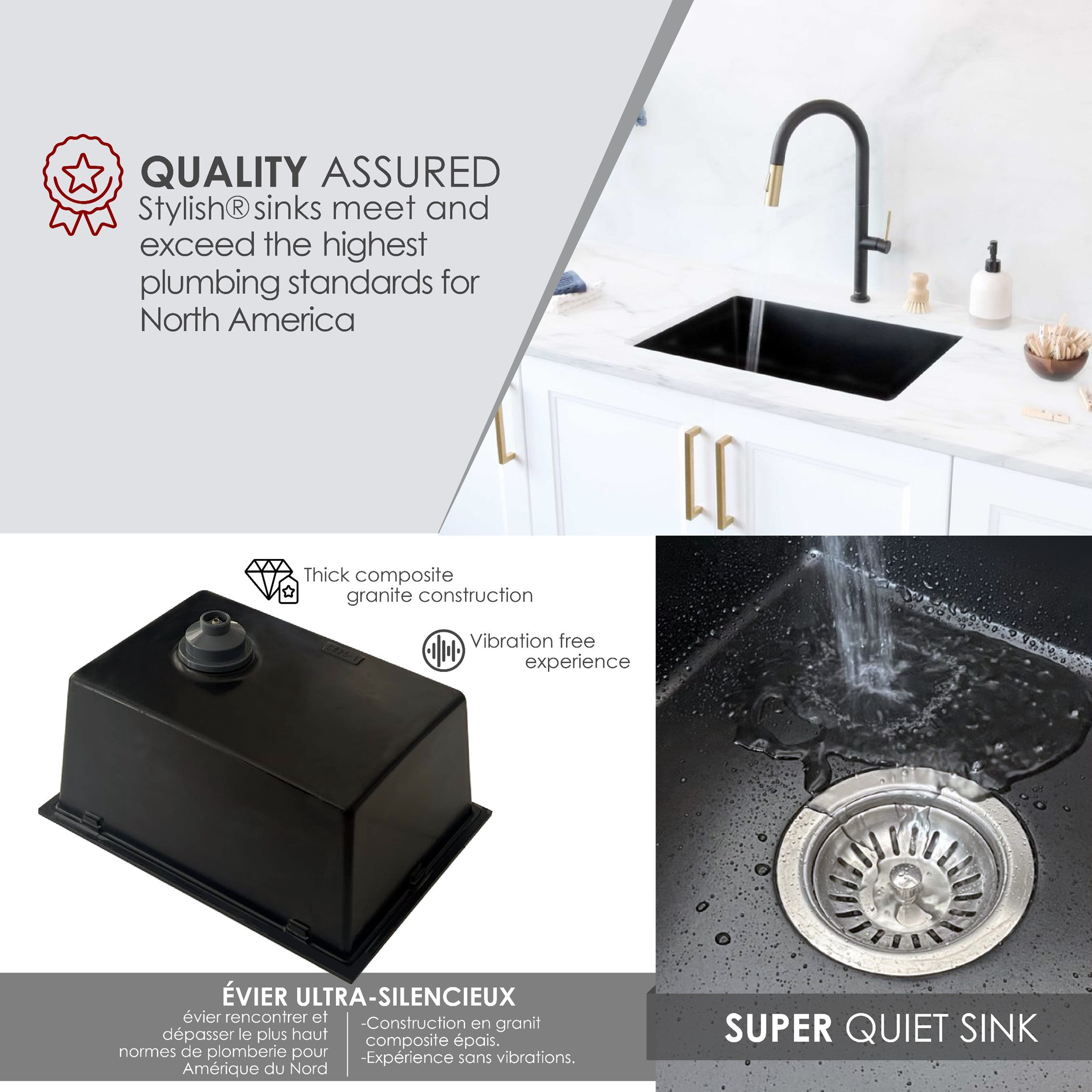 25 inch Dual Mount Single Bowl Black Granite Laundry Sink S-825N