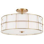 Dainolite - Transitional Semi Flush Mount Bedroom Light Alcala, Aged Brass - 16" Aged Brass Alcala Semi-Flush Mount Fixture with White Shade. This 3 light LED compatible is recommended for the ceiling in a Bedroom. It requires 3 incandescent bulbs, is covered by a 1 Year Warranty and is suitable for either a residental or commercial space.