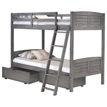 Twin/Twin Louver Bunk Bed With Dual Under Bed Drawers In Antique Grey Finish