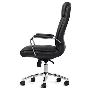 Office Factor Black Leather Executive Rolling Swivel Chair with Chrome