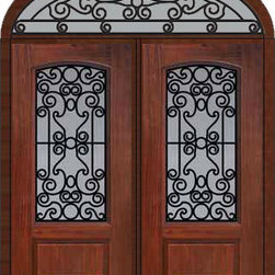 Prehung Transom Double Door 80 Fiberglass Genoa Arch Lite GBG Glass - Front Doors