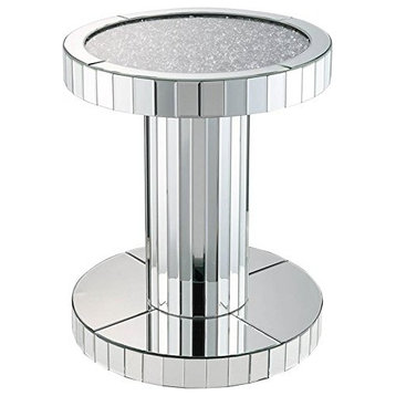 Acme Ornat 20" Round Glass Top Mirrored End Table