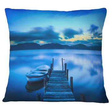 Cloudy Blue Sky With Pier Seascape Throw Pillow, 16"x16"