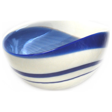 Murano Glass Indigo Bowl Ivory Blue