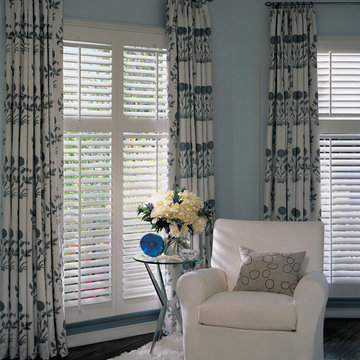 Drapes layered with Interior Shutters