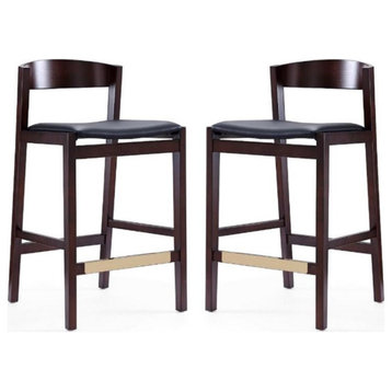 Home Square 37" Faux Leather Barstool in Black & Dark Walnut - Set of 2