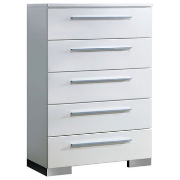 5 Drawers Wooden Chest, Glossy White