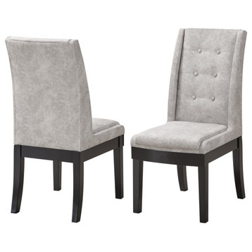 Dining Side Chairs, Silver and Cappuccino Wood Legs, Set of 2