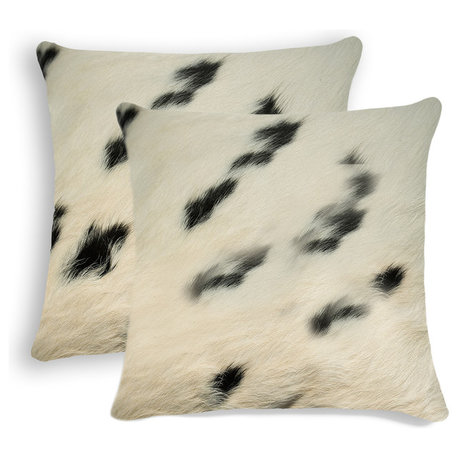 18"x18" Torino Kobe Cowhide Pillows, Set of 2, White and Black