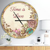Time Is Love Vintage Flower Wreath Oversized Quote Metal Clock, 23"x23"