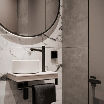 Monochrome Bathroom with Glass Shower
