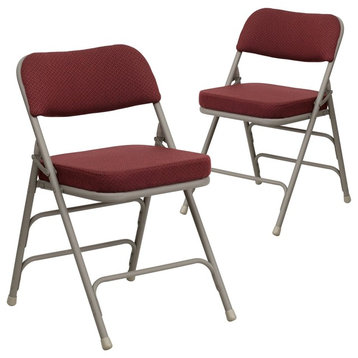 Premium Curved Triple Braced Double Hinged Folding Chairs, Burgundy, Set of 2