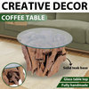 vidaXL Coffee Table Round End Table with Glass Tabletop Solid Teak Driftwood