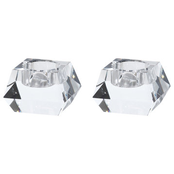 Davi Clear Crystal Tealight Candle Holders, Set of 2