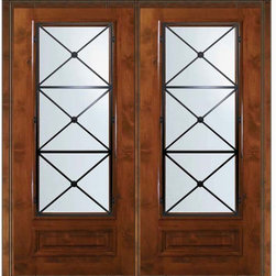 Prehung Double Door 80 Alder Republic 1 Panel 3/4 Lite Wrought Iron - Front Doors
