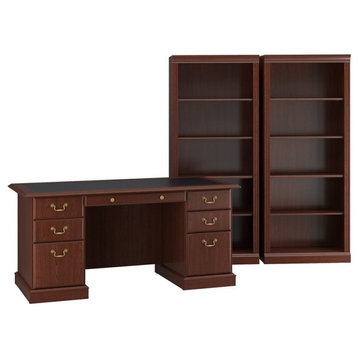 Bush Furniture Saratoga Executive Desk and Two 5 Shelf Bookcases in Cherry