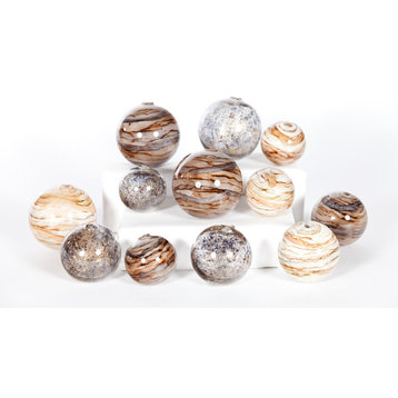 Set of 12 Hand-Blown Glass Spheres In Stone Court, Driftstone, SanderlIng Finish
