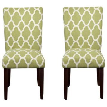 Set of 2 Dining Chair, Polyester Seat With Cream Geometric Pattern, Green