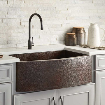 33" Rhapsody Farmhouse Sink in Antique Copper - Hammered Copper Kitchen Sink wit