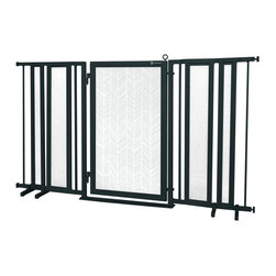 Fusion Gates - 65"-71.5" Black Fusion Gate with Chevron Trail in White Design - Dog Gates