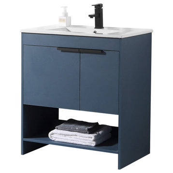 Fine Fixtures Phoenix Bathroom Vanity with  Ceramic Sink Full assembly required, Navy Blue, 30 Inch