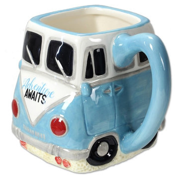 Blue Bus Wagon Coffee Mug Adventure Awaits Ceramic 22 Ounces