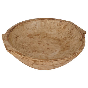 Chubster Deep Wooden Dough Bowl With Handles-Batea-Trencher, Antique White