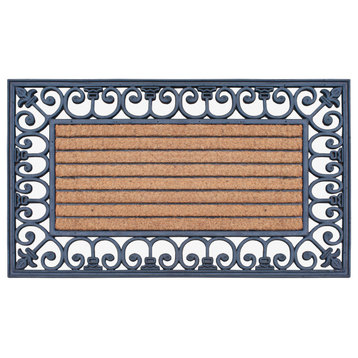A1HC Rubber Coir Striped Black Finished Outdoor Doormat 24"x36"