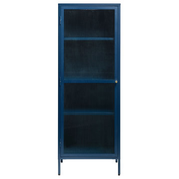 Unique Furniture Bronco 1-Door Glass & Metal Display Cabinet in Blue