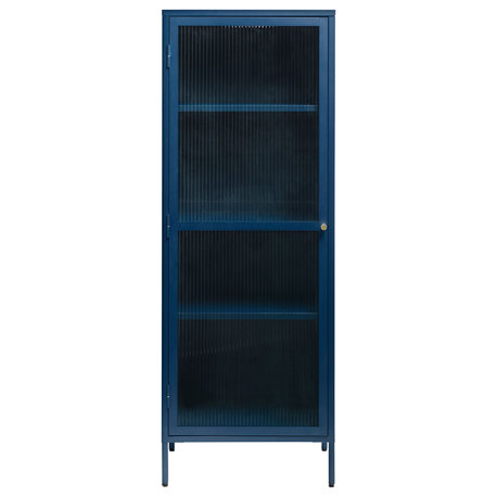 Unique Furniture Bronco 1-Door Glass & Metal Display Cabinet in Blue