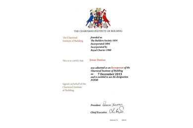 Chartered Institute of Building certificate